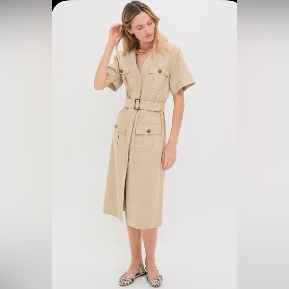 Beige Belted Safari Dress